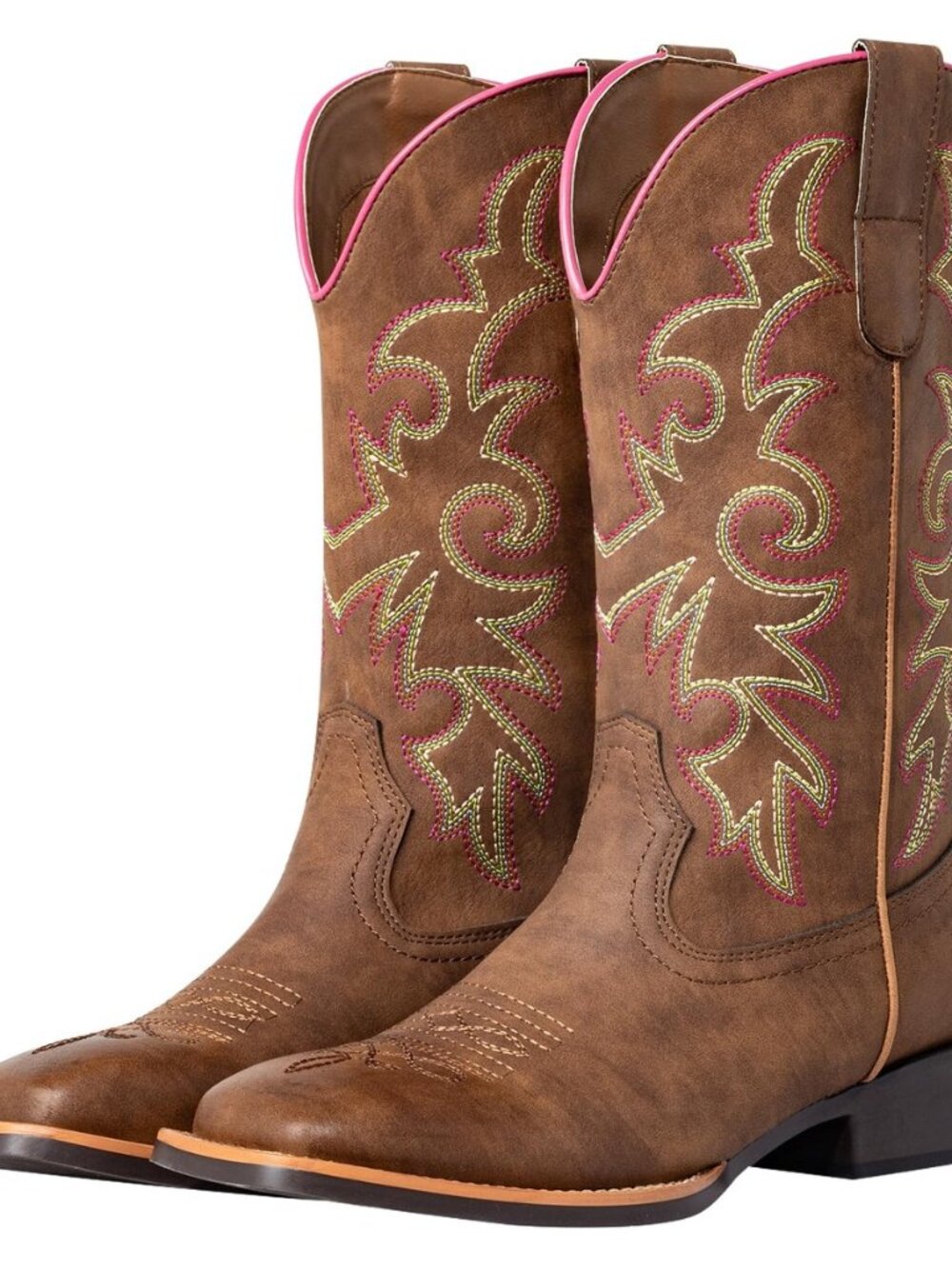 Women's Cowgirl Wide Calf Square Toe Cowboy Boots Mid Calf Comfortable Block